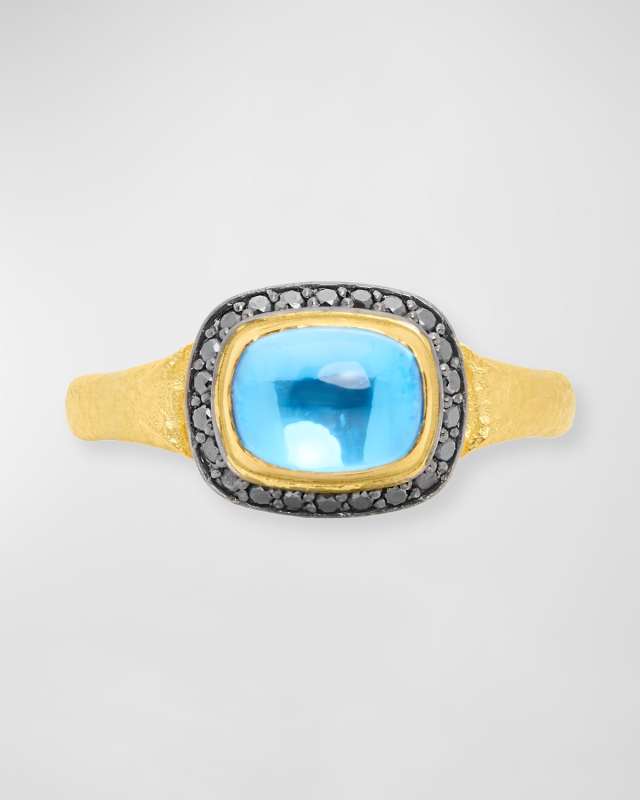 18K Black Diamond Swiss Blue Topaz Ring